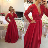 pron sexy pics product hugerect long sleeve lace pron dress red chiffon sexy sheer back vintage prom dresses